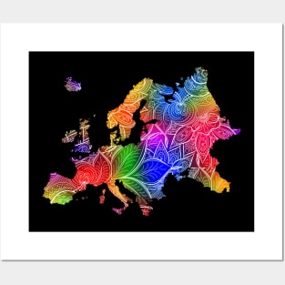 Colorful mandala art map of Europe with text in multicolor pattern Posters and Art